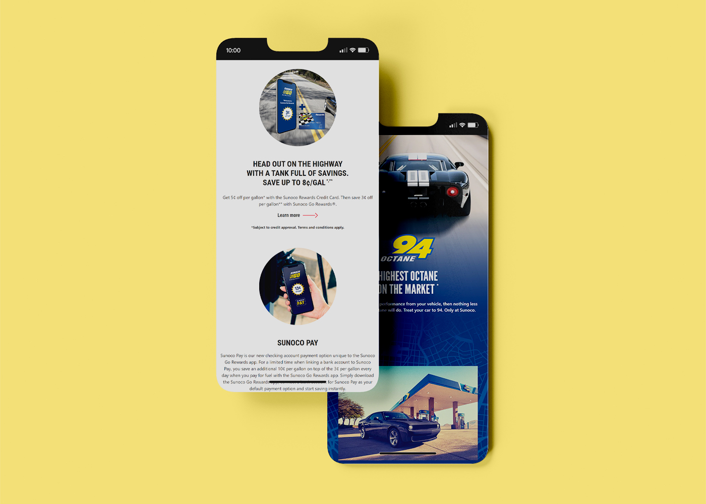 Mobile phone showcasing Sunoco website